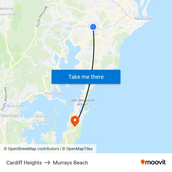 Cardiff Heights to Murrays Beach map