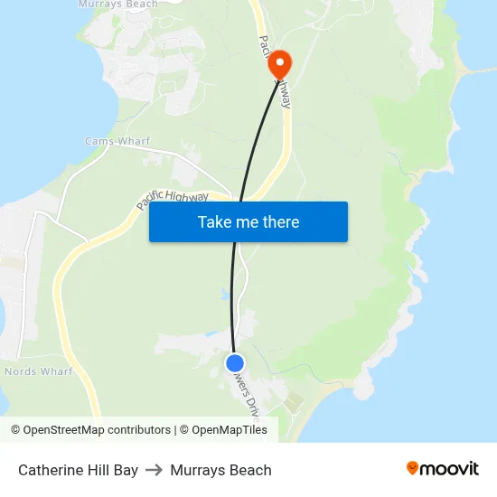 Catherine Hill Bay to Murrays Beach map