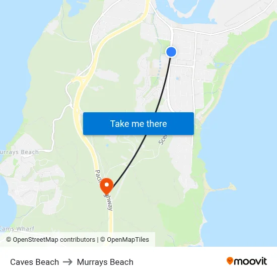 Caves Beach to Murrays Beach map