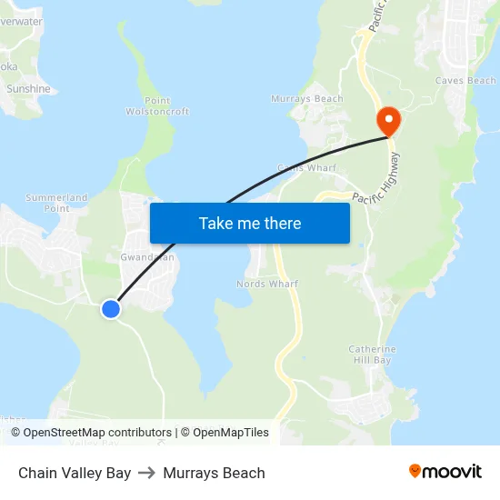Chain Valley Bay to Murrays Beach map