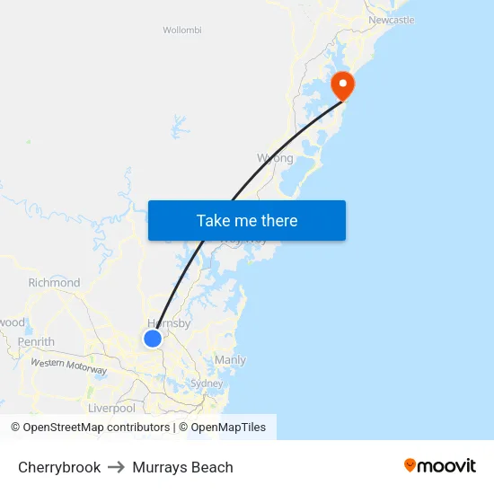 Cherrybrook to Murrays Beach map