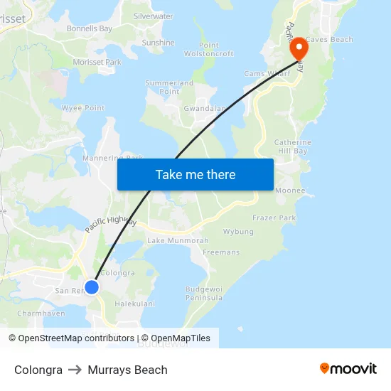 Colongra to Murrays Beach map