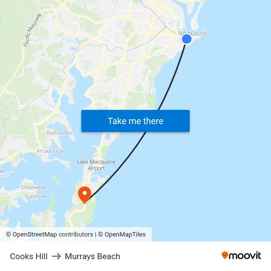 Cooks Hill to Murrays Beach map