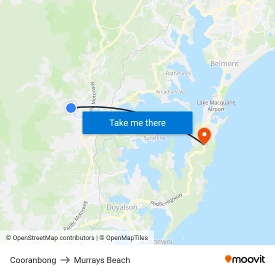 Cooranbong to Murrays Beach map