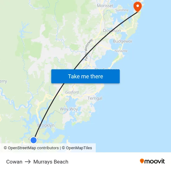 Cowan to Murrays Beach map