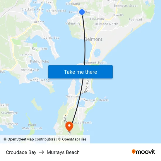 Croudace Bay to Murrays Beach map