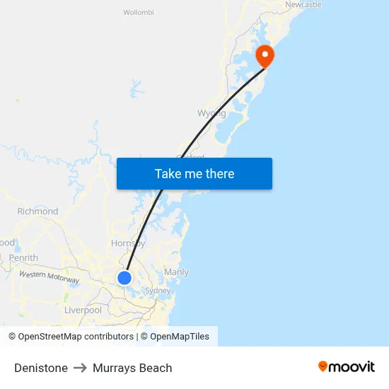 Denistone to Murrays Beach map