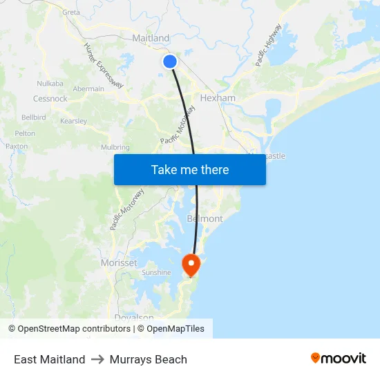 East Maitland to Murrays Beach map