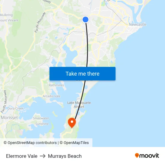Elermore Vale to Murrays Beach map
