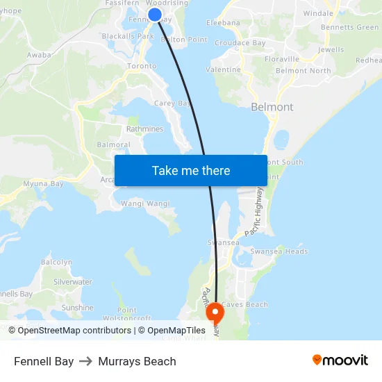 Fennell Bay to Murrays Beach map