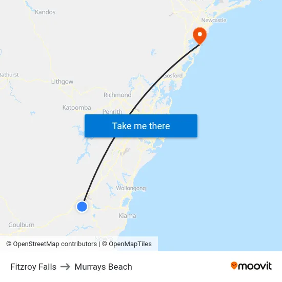 Fitzroy Falls to Murrays Beach map