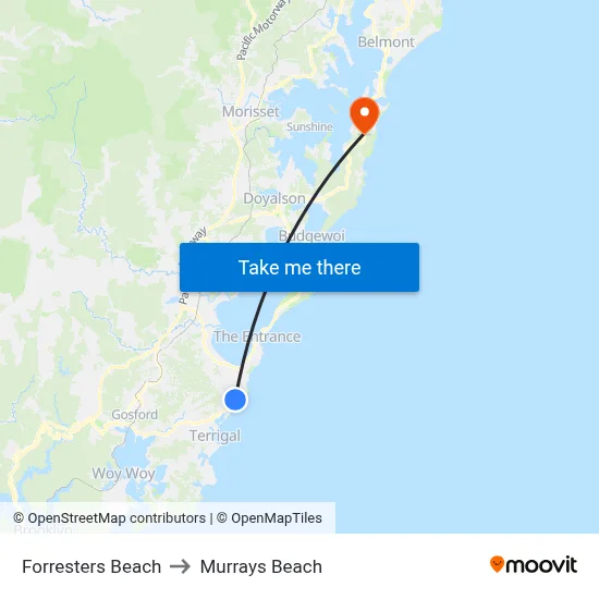 Forresters Beach to Murrays Beach map