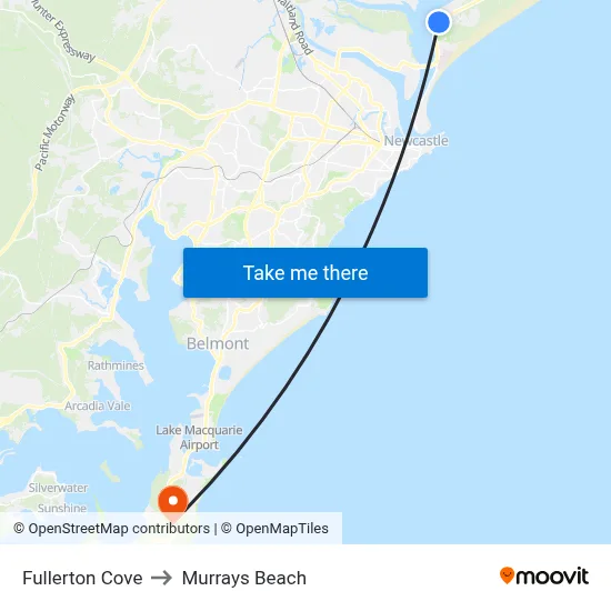 Fullerton Cove to Murrays Beach map