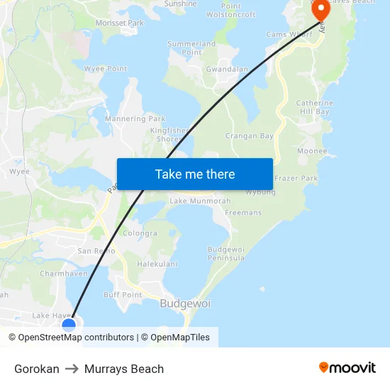 Gorokan to Murrays Beach map