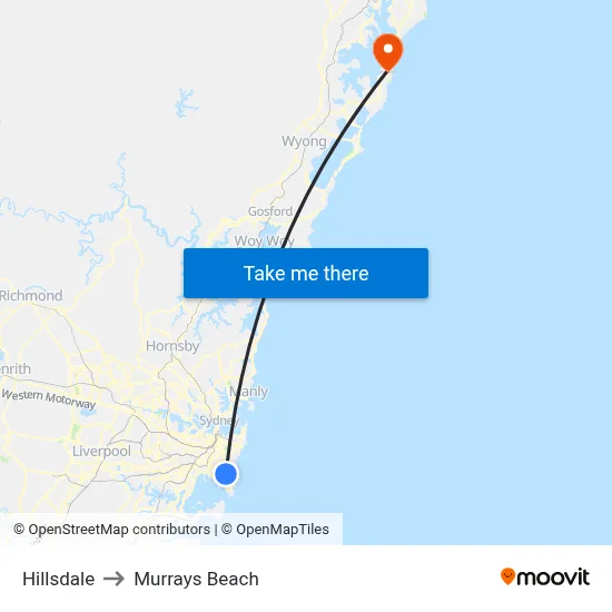Hillsdale to Murrays Beach map