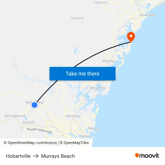 Hobartville to Murrays Beach map