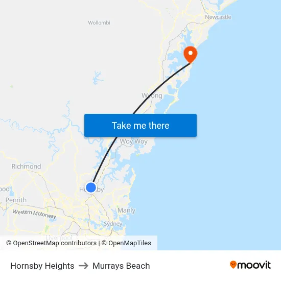 Hornsby Heights to Murrays Beach map