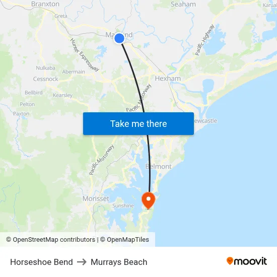 Horseshoe Bend to Murrays Beach map