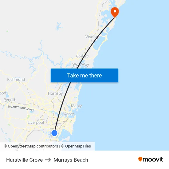 Hurstville Grove to Murrays Beach map