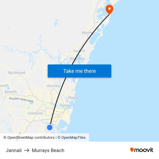 Jannali to Murrays Beach map