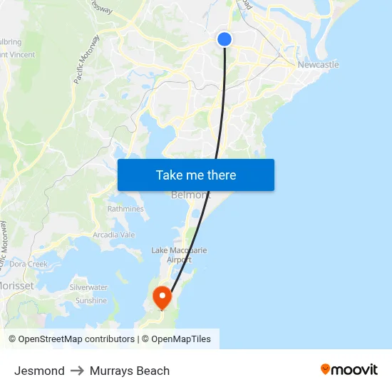 Jesmond to Murrays Beach map