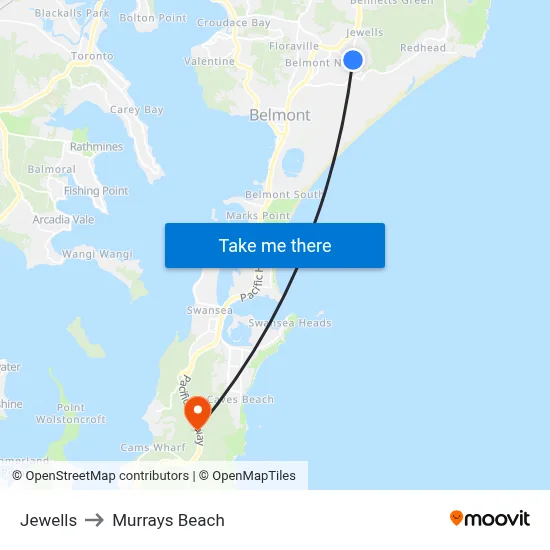 Jewells to Murrays Beach map