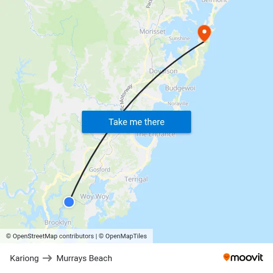 Kariong to Murrays Beach map