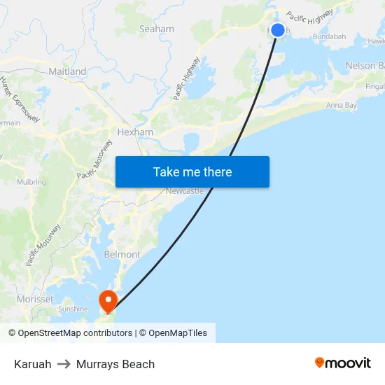 Karuah to Murrays Beach map