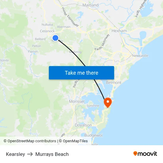 Kearsley to Murrays Beach map
