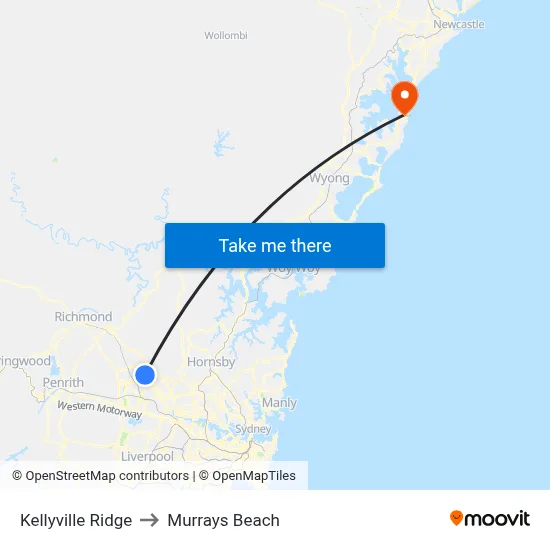 Kellyville Ridge to Murrays Beach map