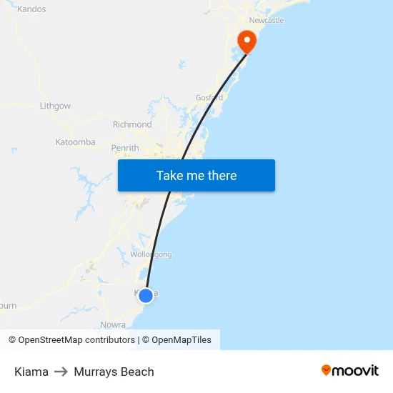 Kiama to Murrays Beach map