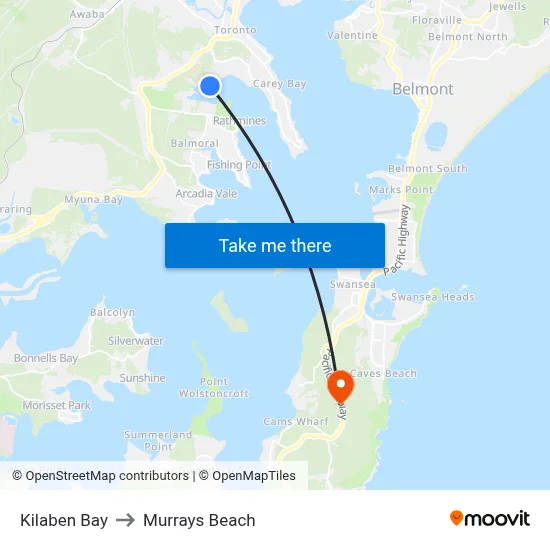Kilaben Bay to Murrays Beach map