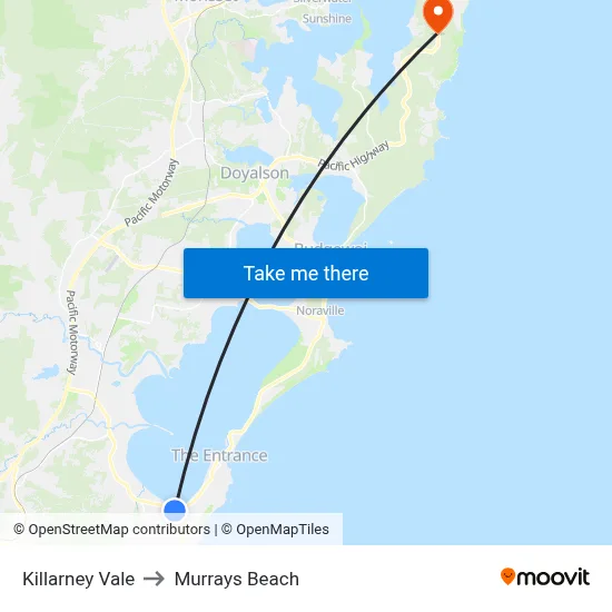 Killarney Vale to Murrays Beach map