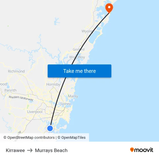 Kirrawee to Murrays Beach map