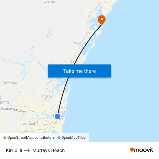 Kirribilli to Murrays Beach map