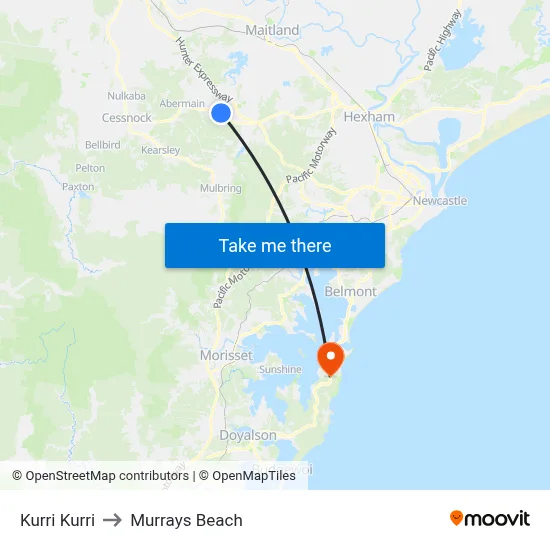 Kurri Kurri to Murrays Beach map