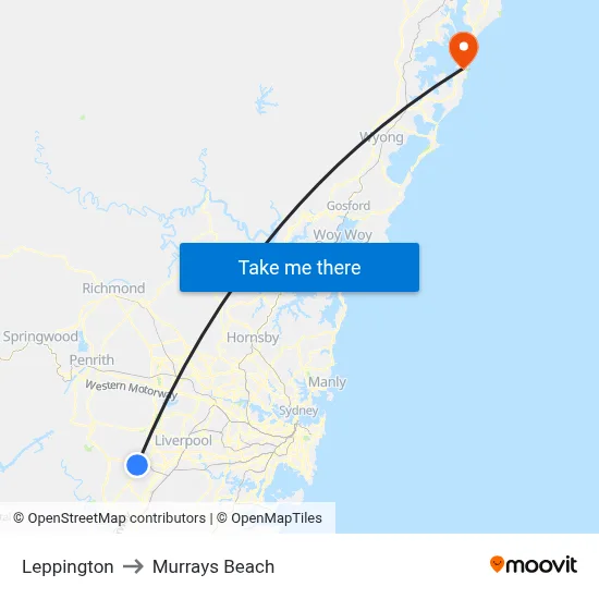 Leppington to Murrays Beach map