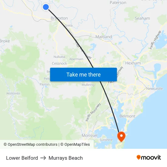 Lower Belford to Murrays Beach map