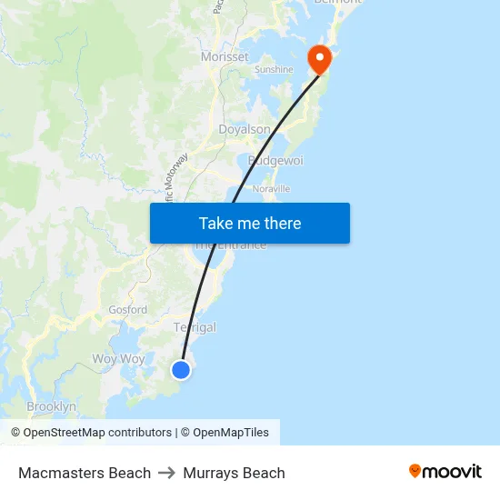 Macmasters Beach to Murrays Beach map