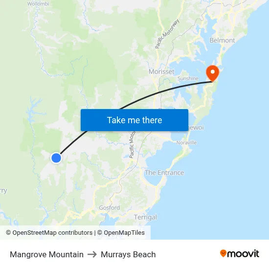 Mangrove Mountain to Murrays Beach map