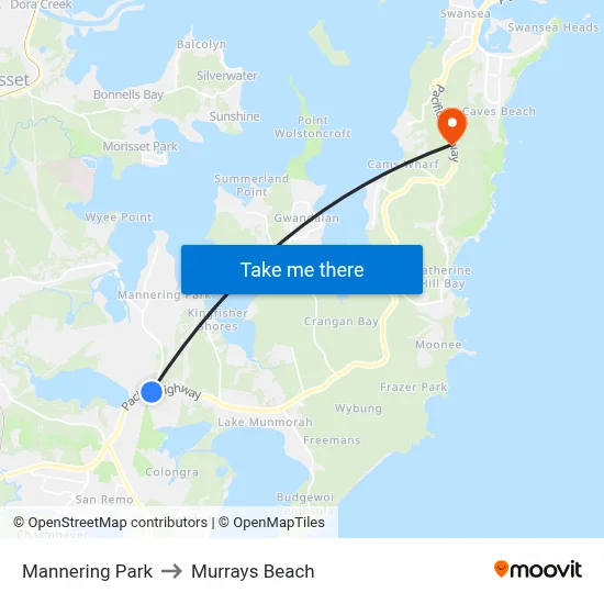 Mannering Park to Murrays Beach map