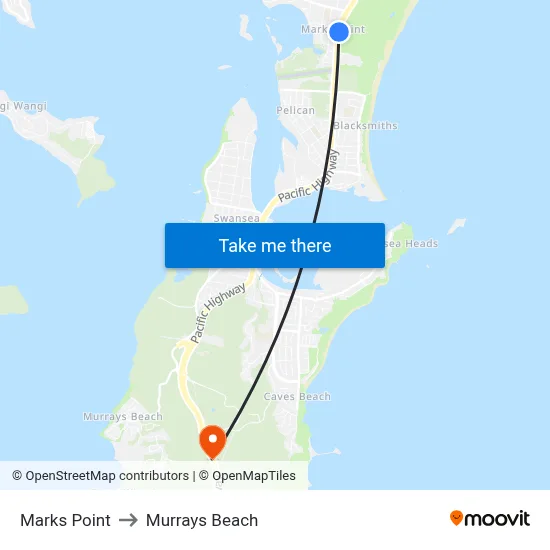 Marks Point to Murrays Beach map