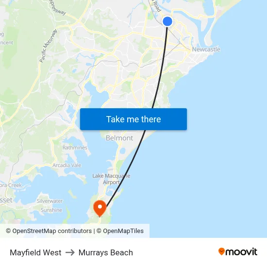 Mayfield West to Murrays Beach map
