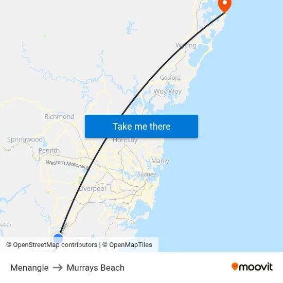 Menangle to Murrays Beach map