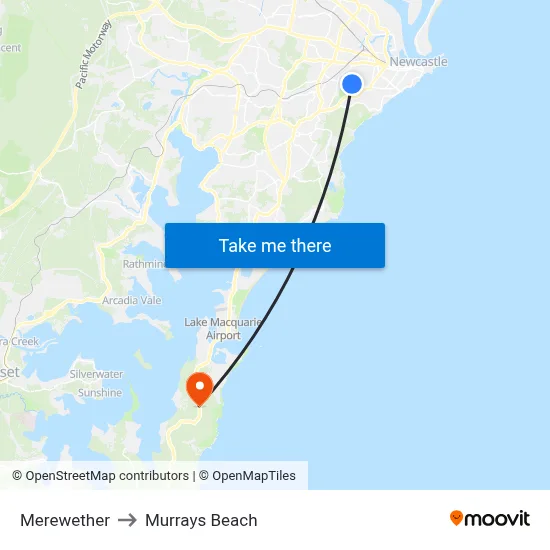 Merewether to Murrays Beach map