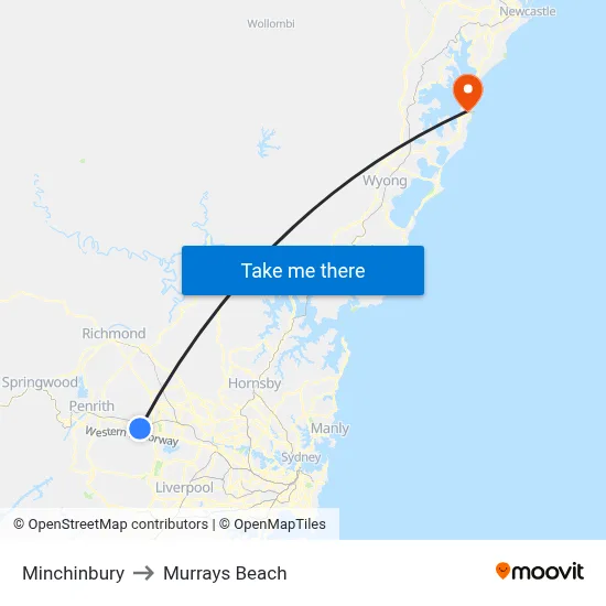 Minchinbury to Murrays Beach map