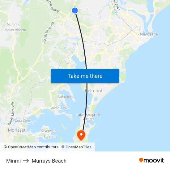 Minmi to Murrays Beach map