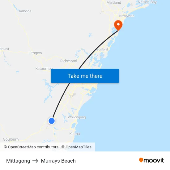 Mittagong to Murrays Beach map