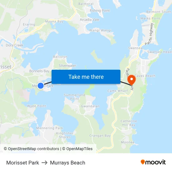 Morisset Park to Murrays Beach map