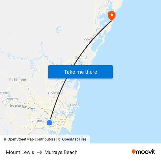 Mount Lewis to Murrays Beach map